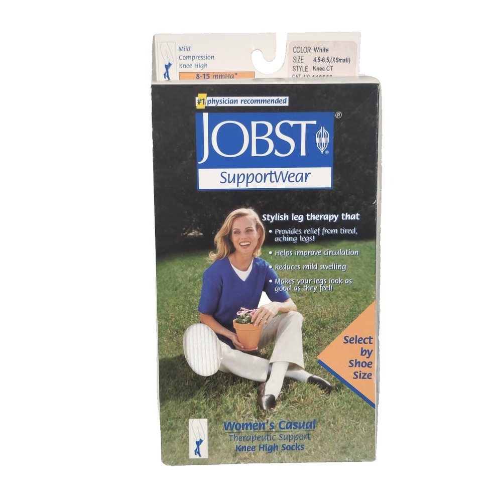 JOBST Women Knee High Supports Socks Mid Compression‎ 8-15 mmHg White Sz 4.5-6.5